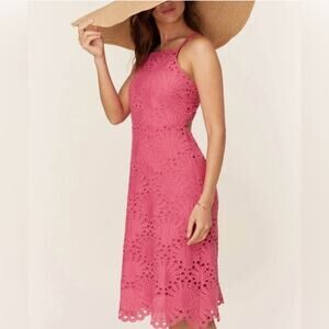 NWT Andie Swim The Roatan Midi Eyelet Open Back Dress Rosette Pink Size XL